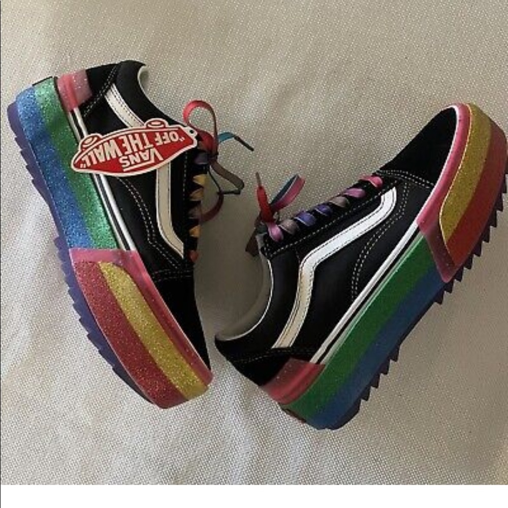 W 8.5  Vans Old Skool Stacked Platform Rainbow Glitter Shoes Women's  8.5